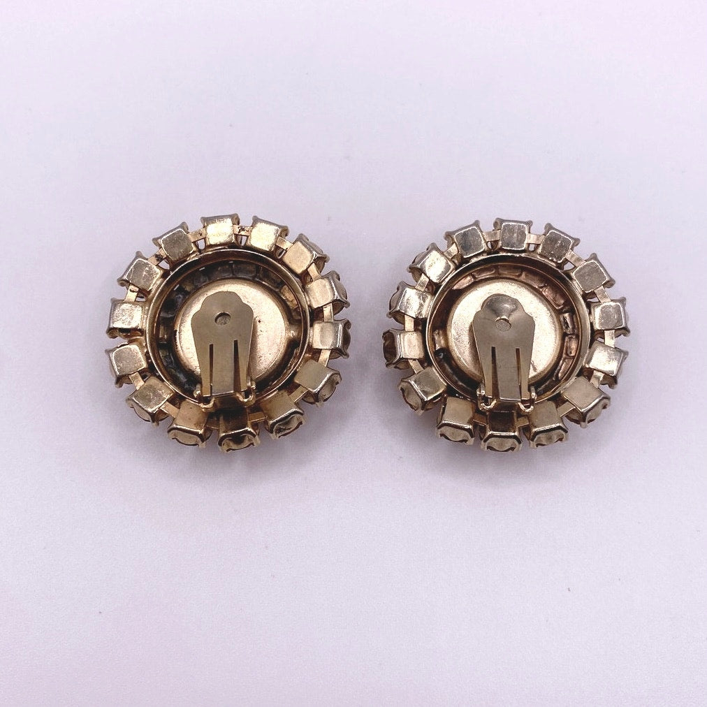 Vntg Yellow Topaz Tone Austrian Crystals Large Clip On Earrings