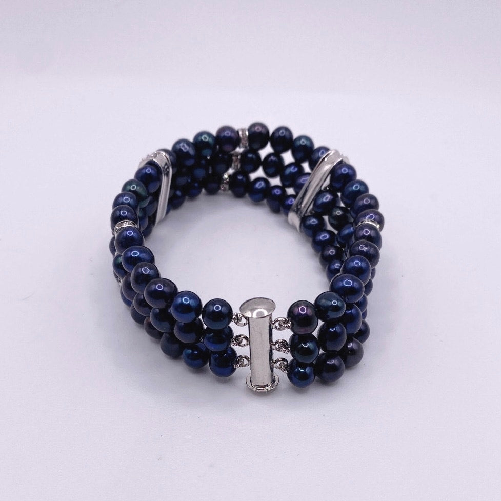 Danbury Mint Midnight Spell Cultured Pearls 925 Silver Set Bracelet and Necklace