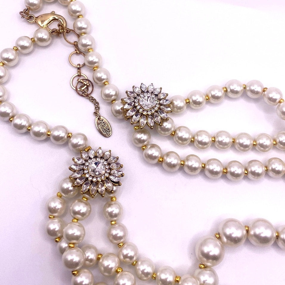 AMRITA Faux Glass Pearls Necklace Three Strands