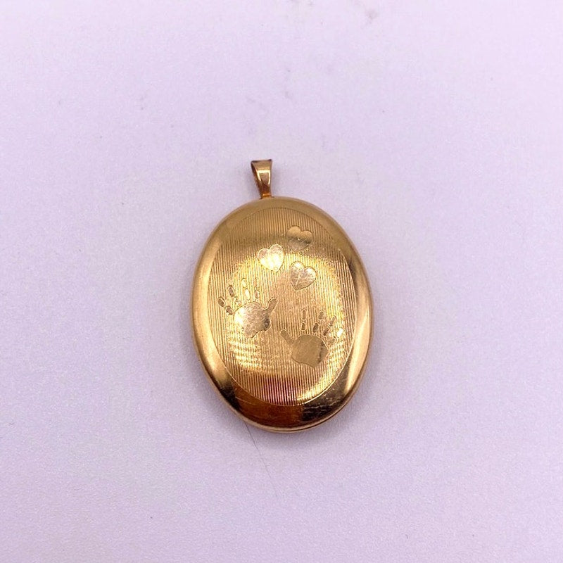 14k Gold Filled Photo Keepsake Pendant with Baby Prints 1.5”