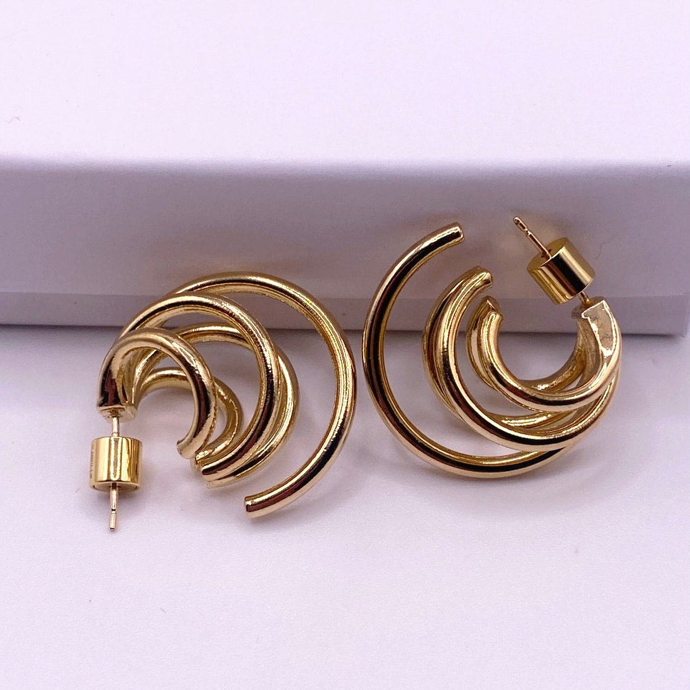 Jennifer Fisher Triple Lilly Hoops 14k Solid Gold Posts
