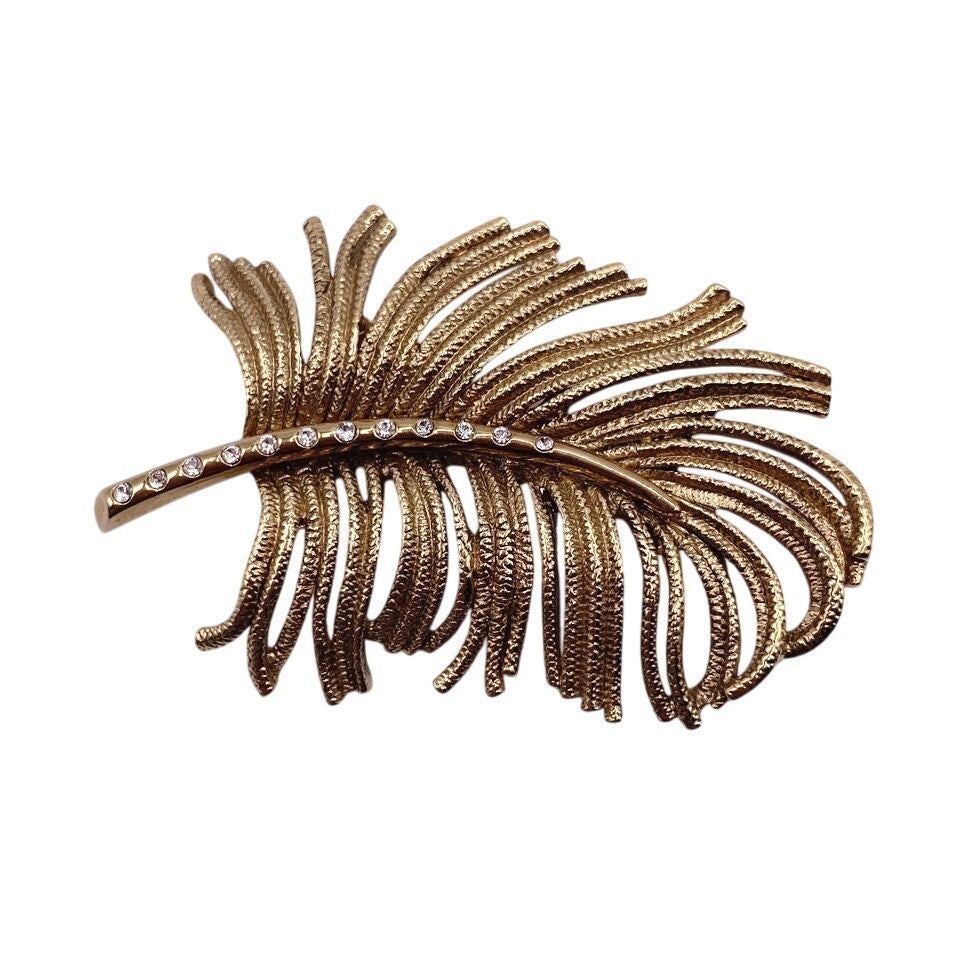 Monet leave Brooch Gold Tone with Rhinestones