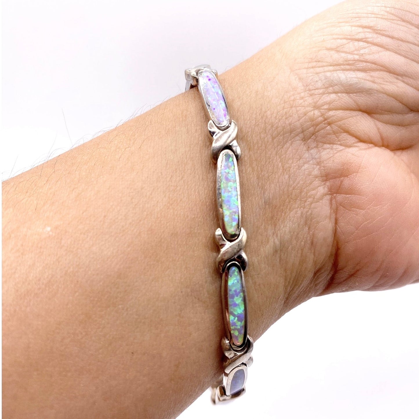 Sterling Silver and Opal Tennis Bracelet Size 7