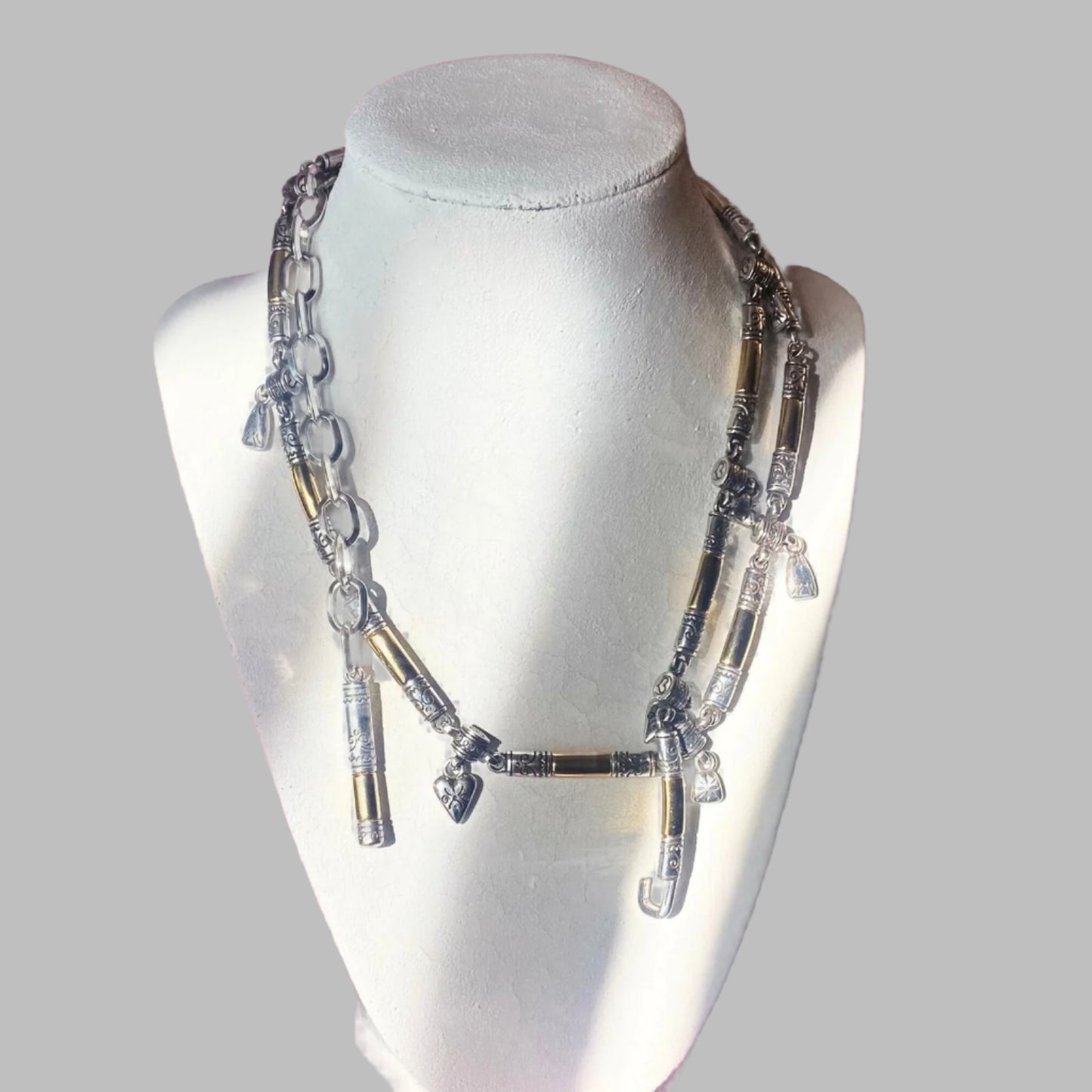 Vintage Golden and Silver tone Hearts Charm Chain Belt 35”