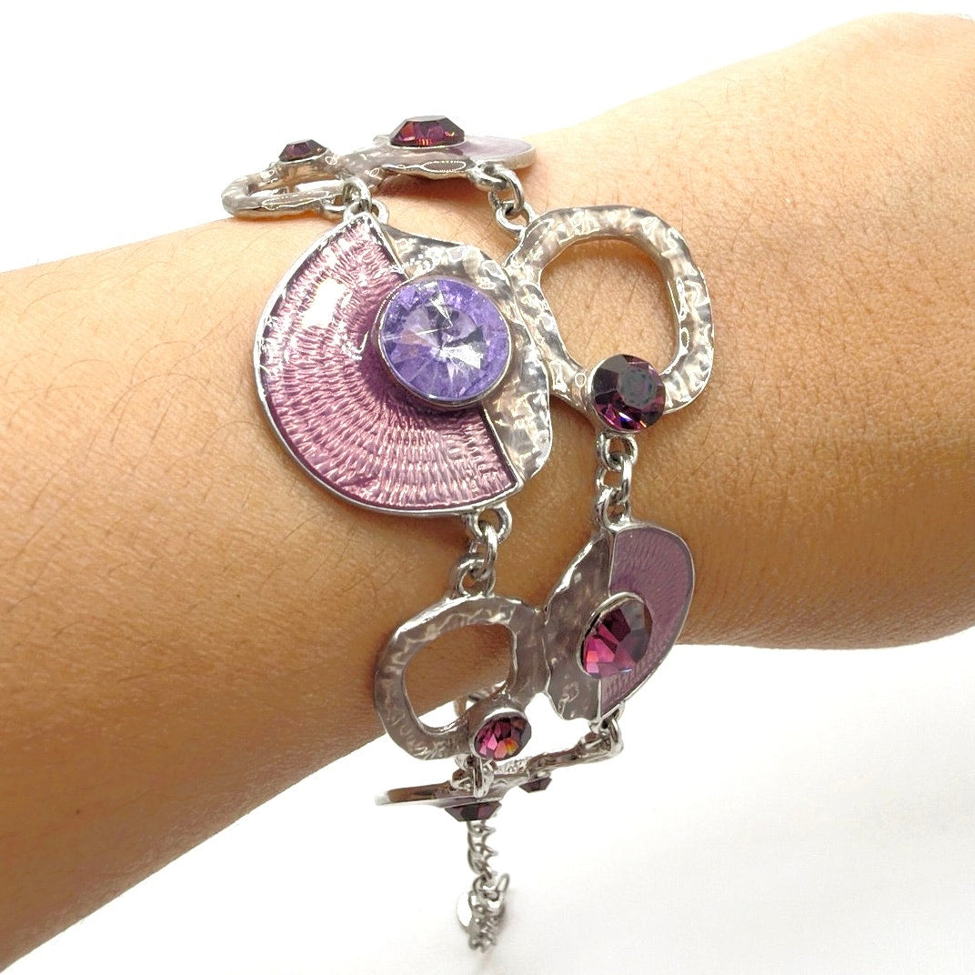 Purple Boho Enamel and Rhinestones Adjustable Bracelet Sizes 5-8.5 inches