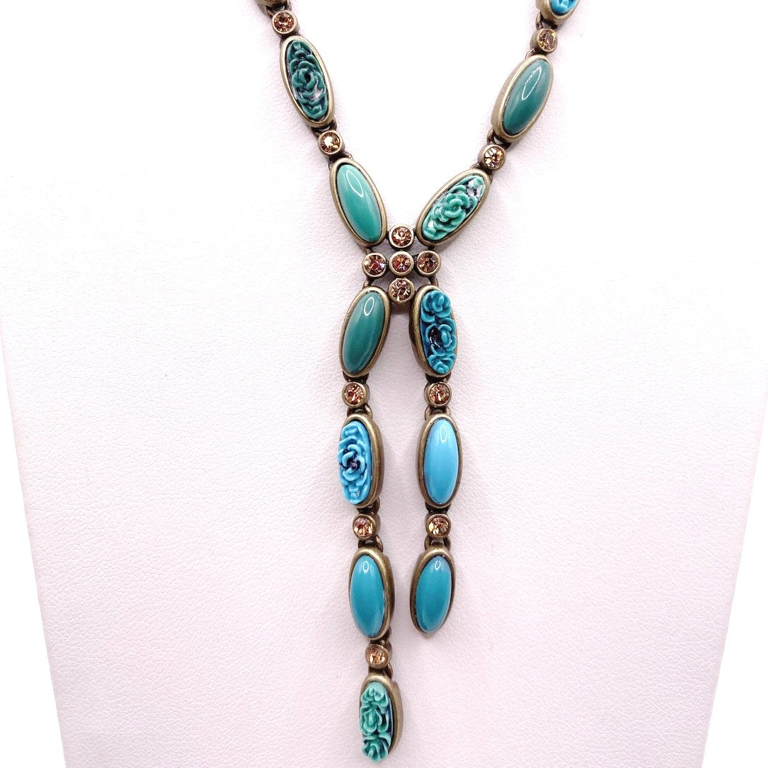 Vintage Liz Claiborne Turquoise Blue Tone Y Necklace