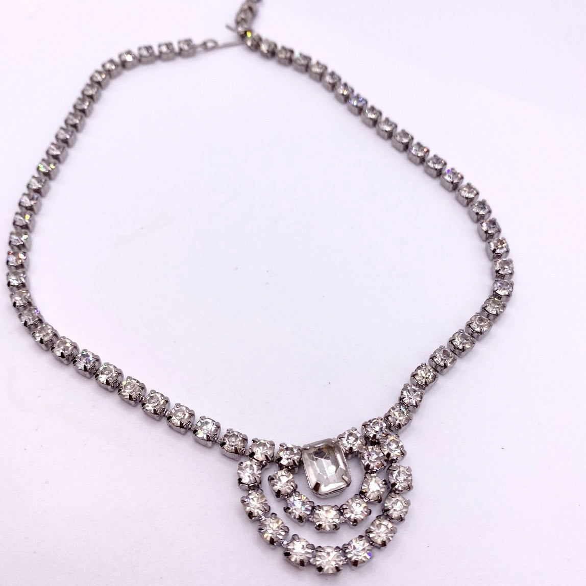 Vintage Silver Tone and Rhinestones Rivière Necklace 16”