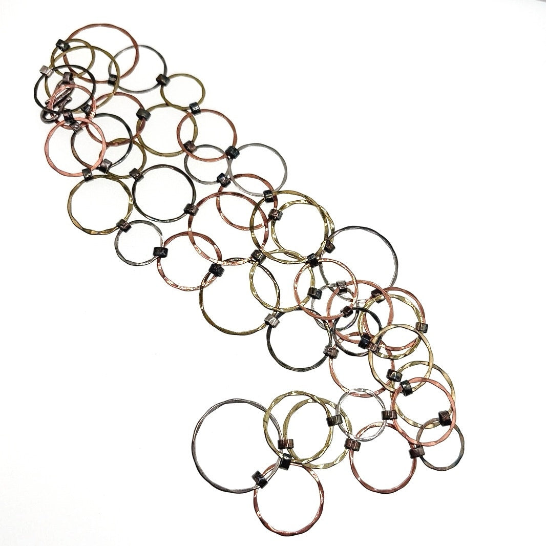 Robert Lee Morris Sterling Circles Necklace 42" RLM 14K Gold Copper 925 Silver
