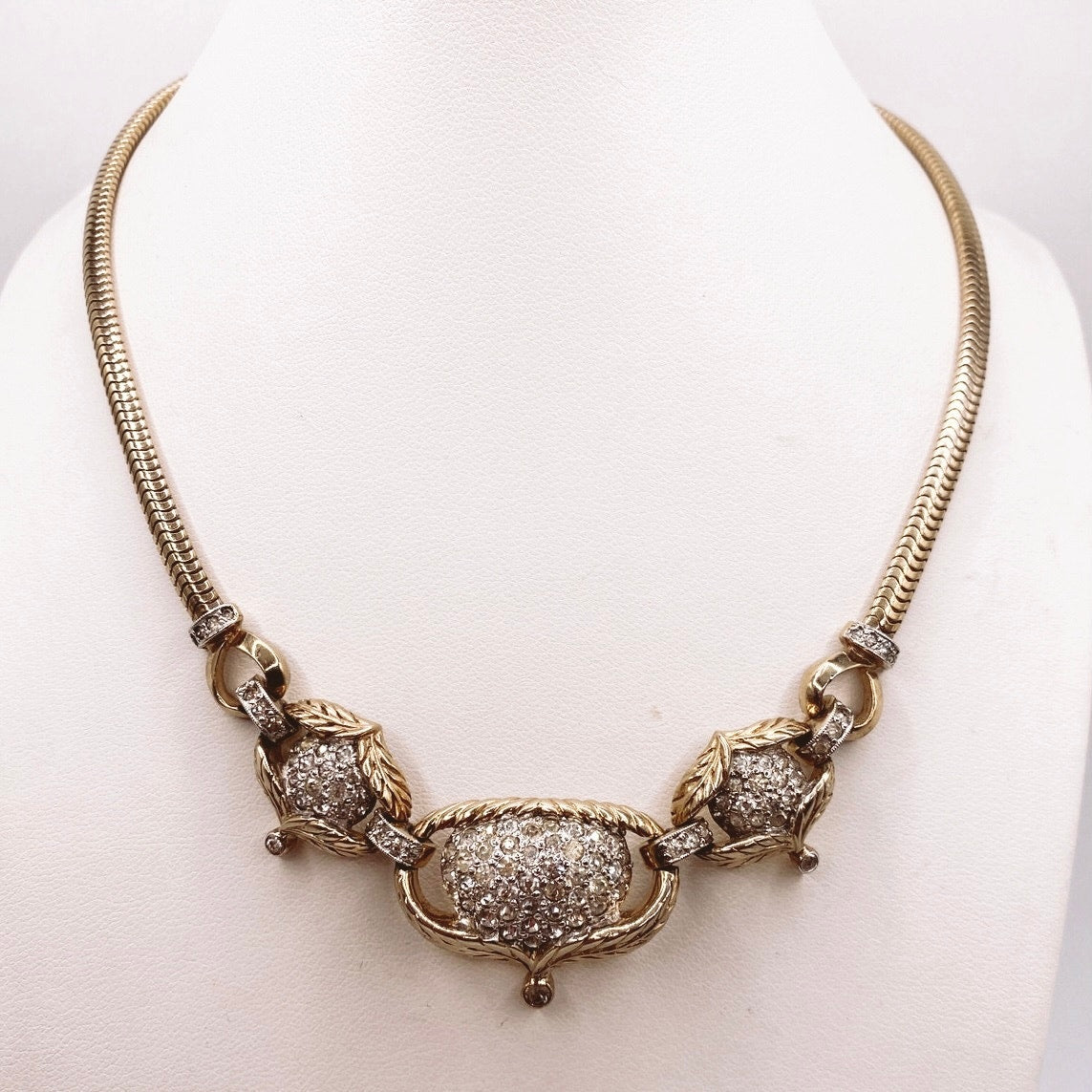 Vintage Jomaz Laurel Designs White Rhinestones Accented  Necklace