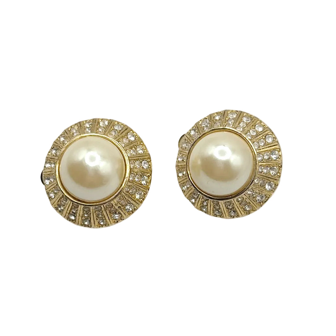 Faux Pearl Vintage Clip On Earrings 1”