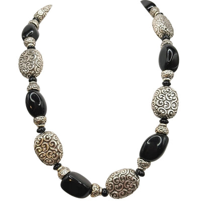 Brighton Vintage Onyx Gemstone Silver Plated Adjustable Necklace 20”