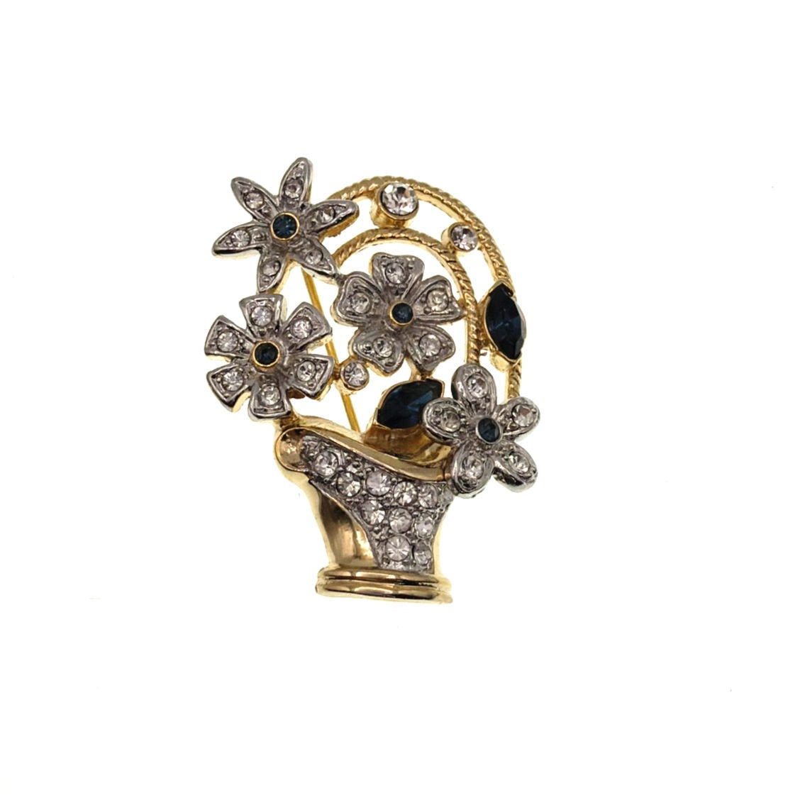 Vintage Rhinestones Brooch Flower Basket