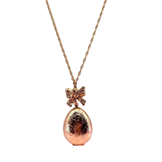 Vtg Swarovski Egg Photo Holder Pendant Bow