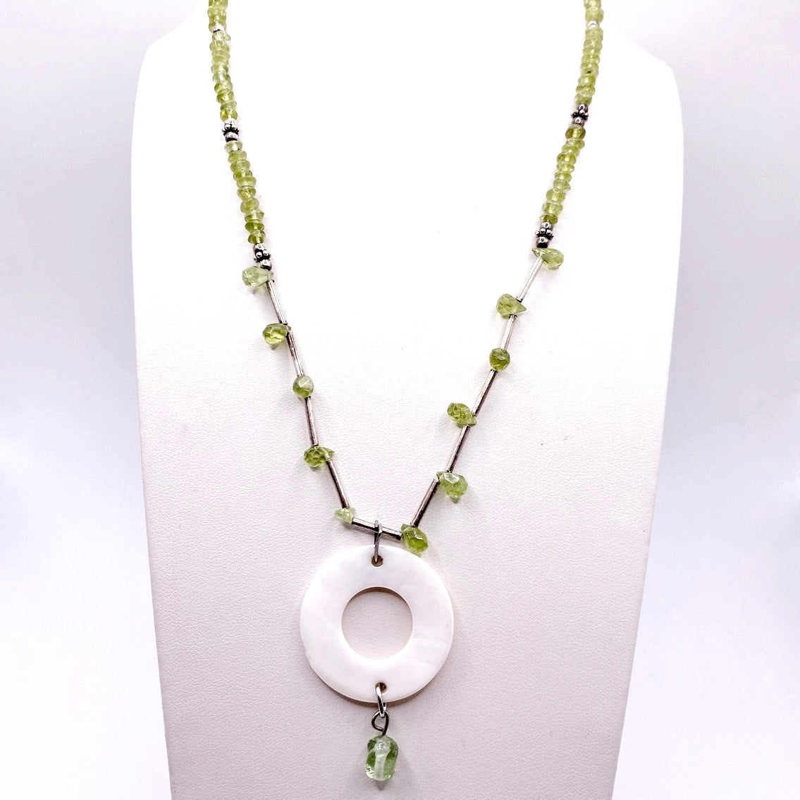 Vintage Sterling Silver and Peridot Beads Necklace 16”