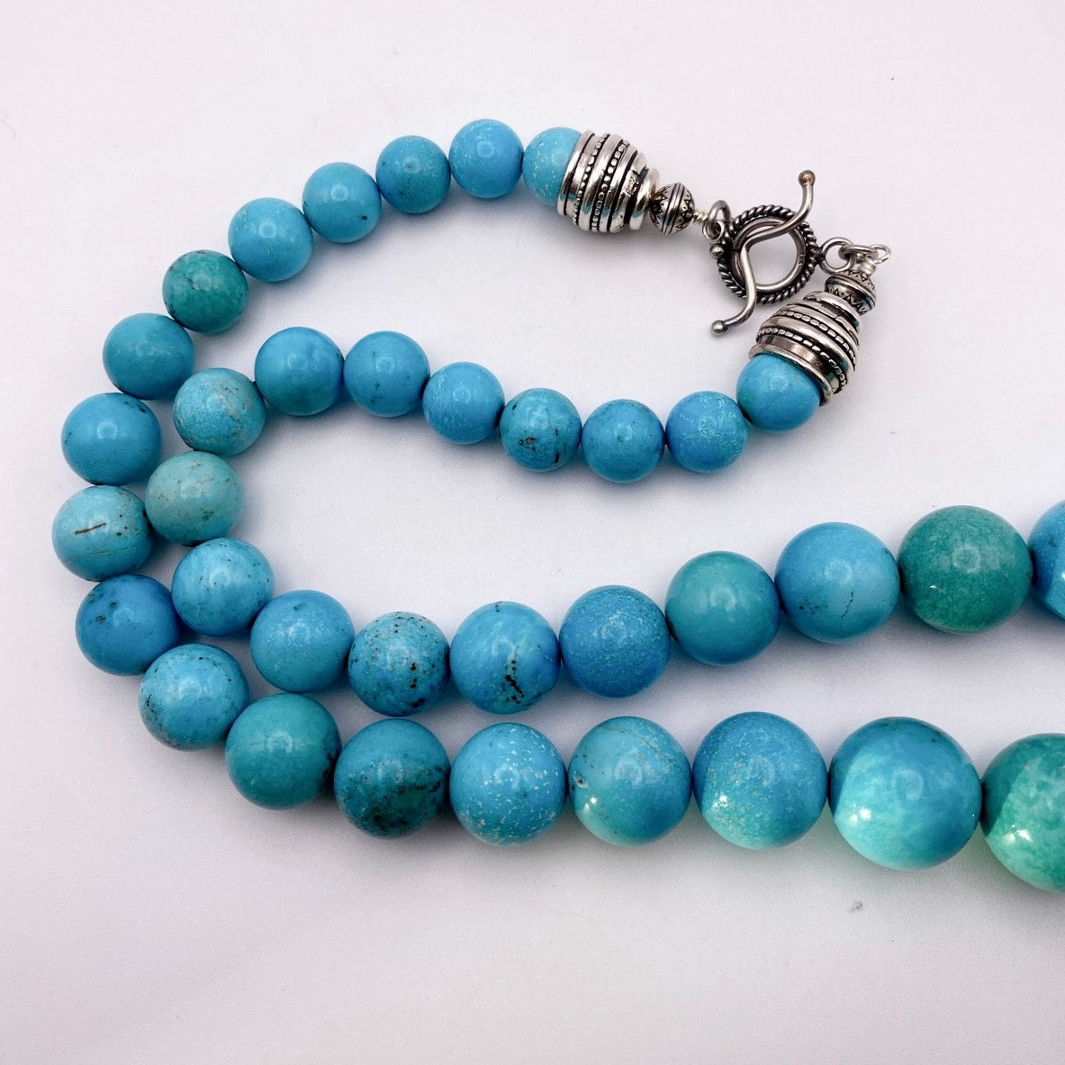 Sleeping Beauty Turquoise Extra Long Necklace 28” With Sterling Silver Closure