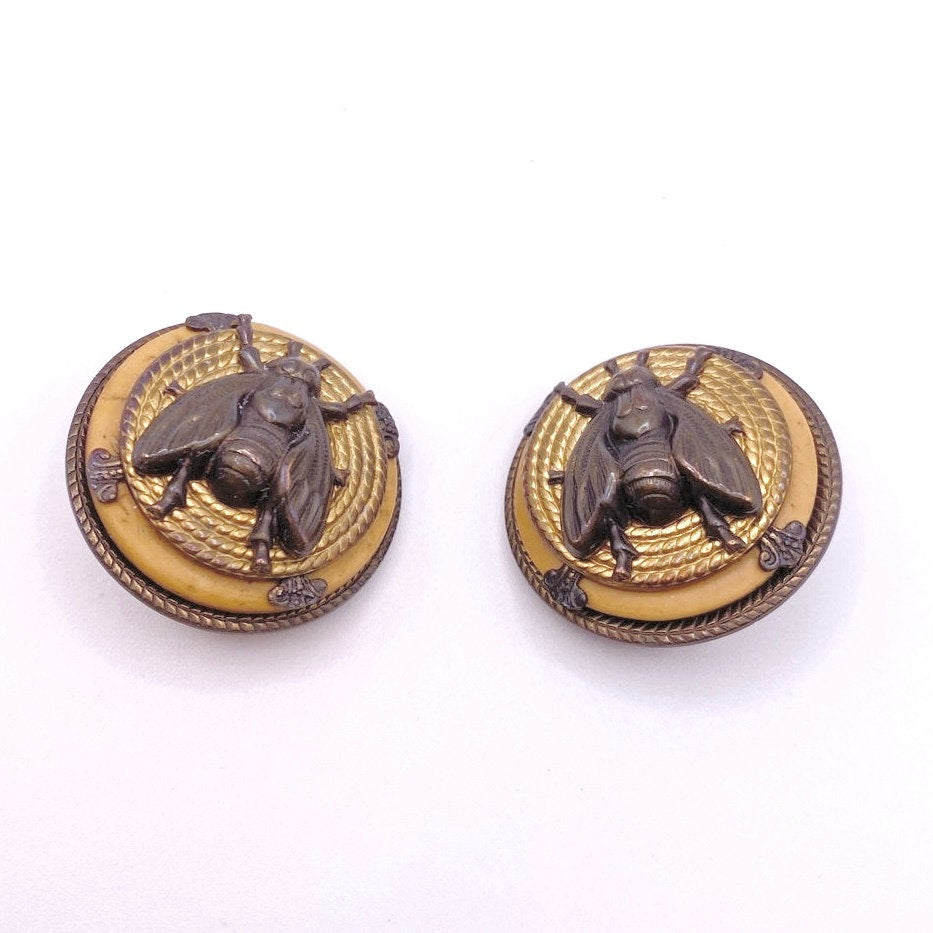 Vintage Mix Metal Clip on Earrings Insect With Bakelite Rare Find