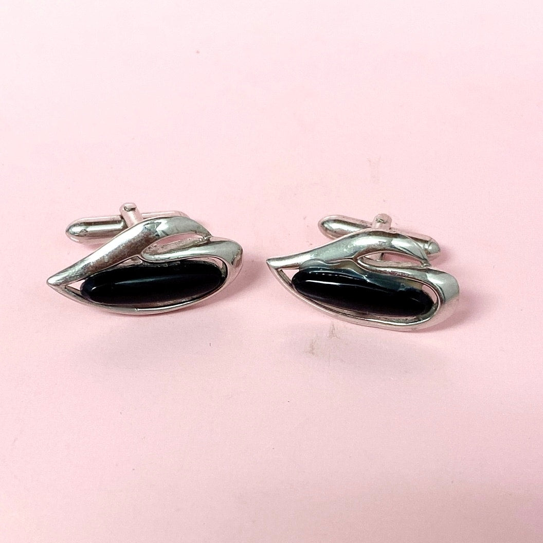Vintage Swank Cufflinks Silver and Black