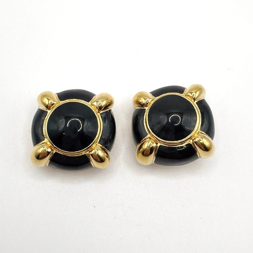 St John’s Vintage Black Enamel Clip On Earrings