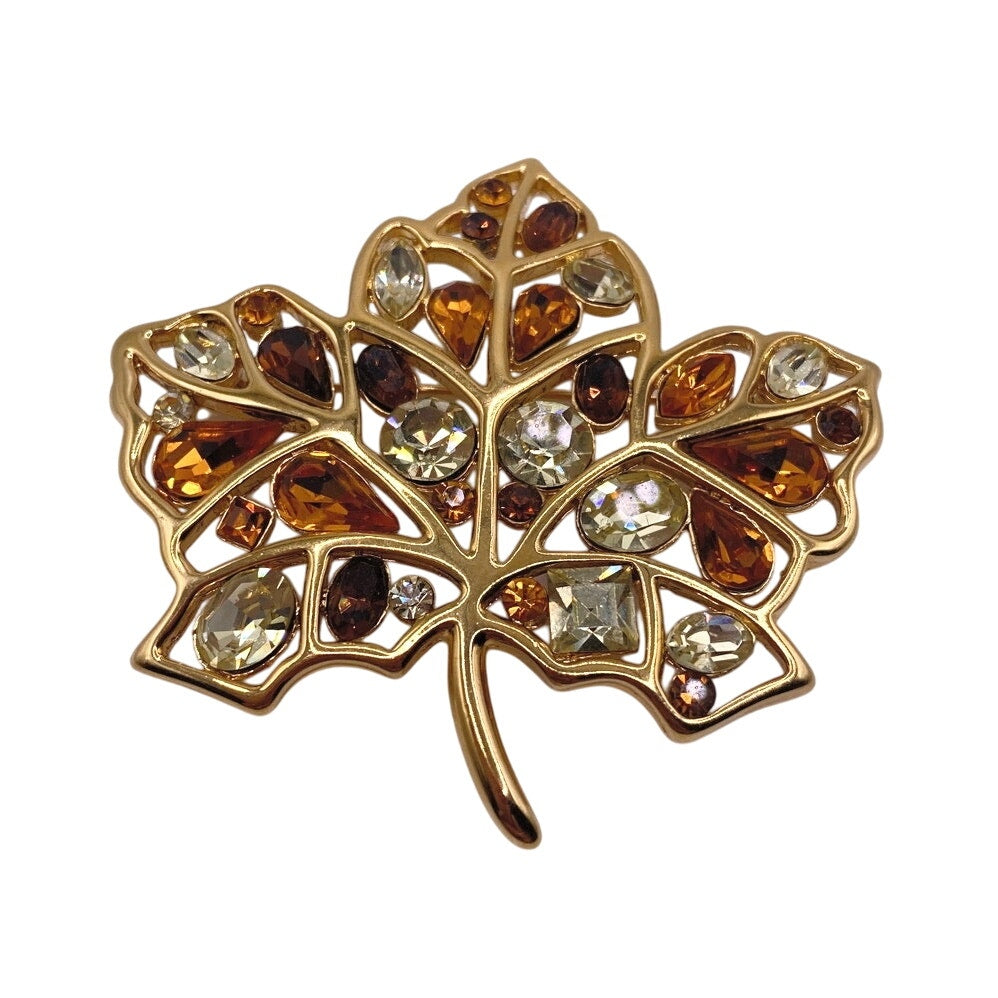 Nolan Miller Vintage Rhinestones Leaf Brooch
