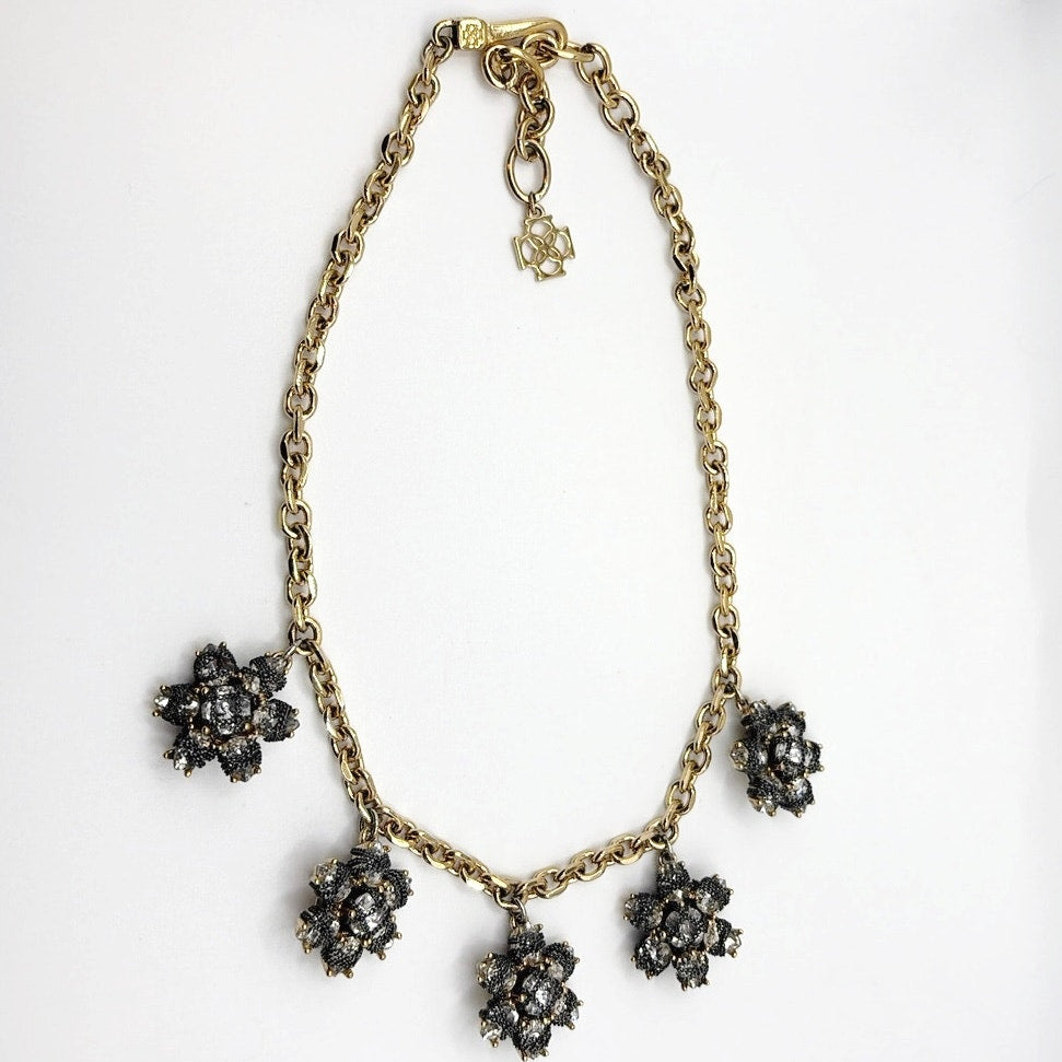 Ann Taylor Vintage Flower Crystal Charm Necklace 18”