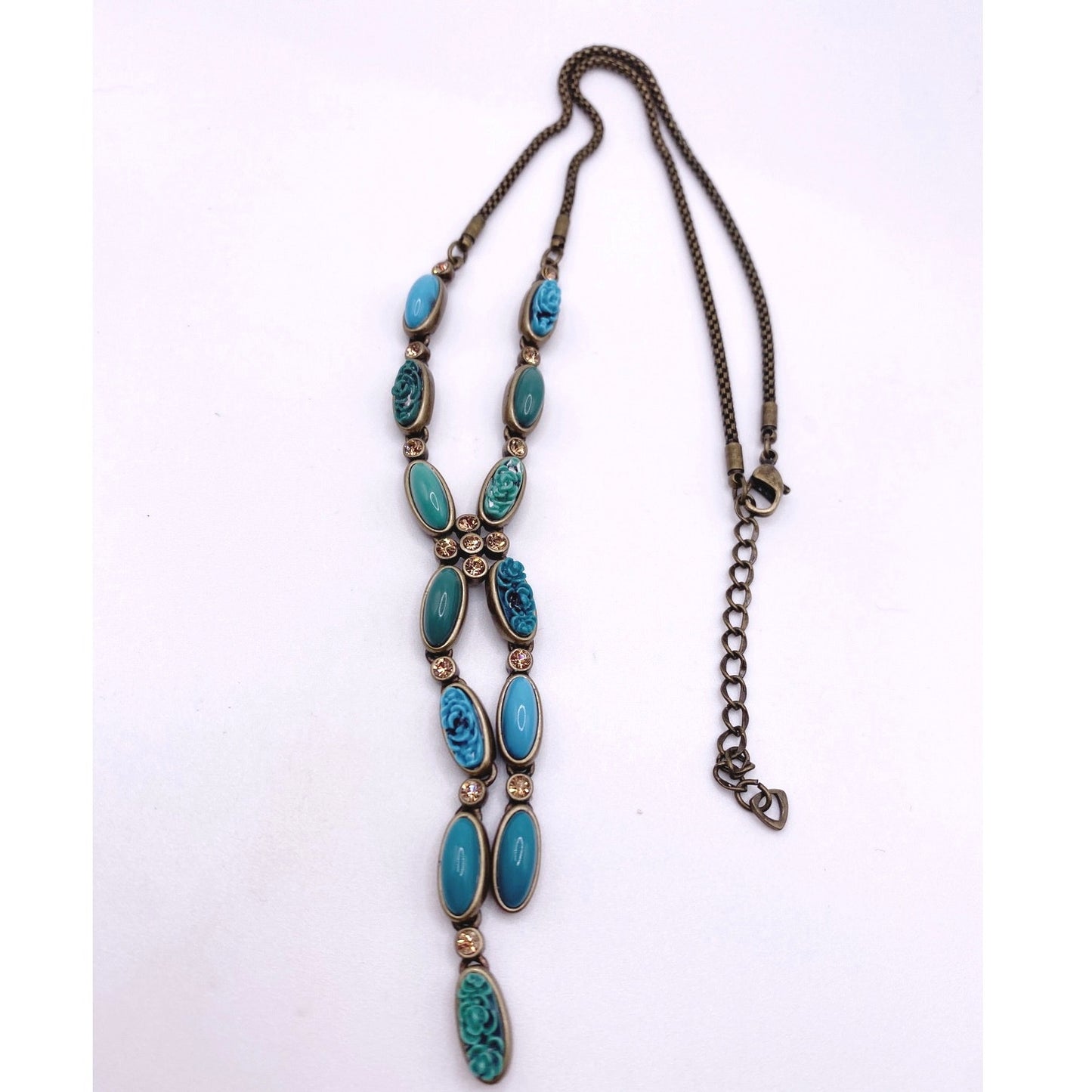 Vintage Liz Claiborne Turquoise Blue Tone Y Necklace