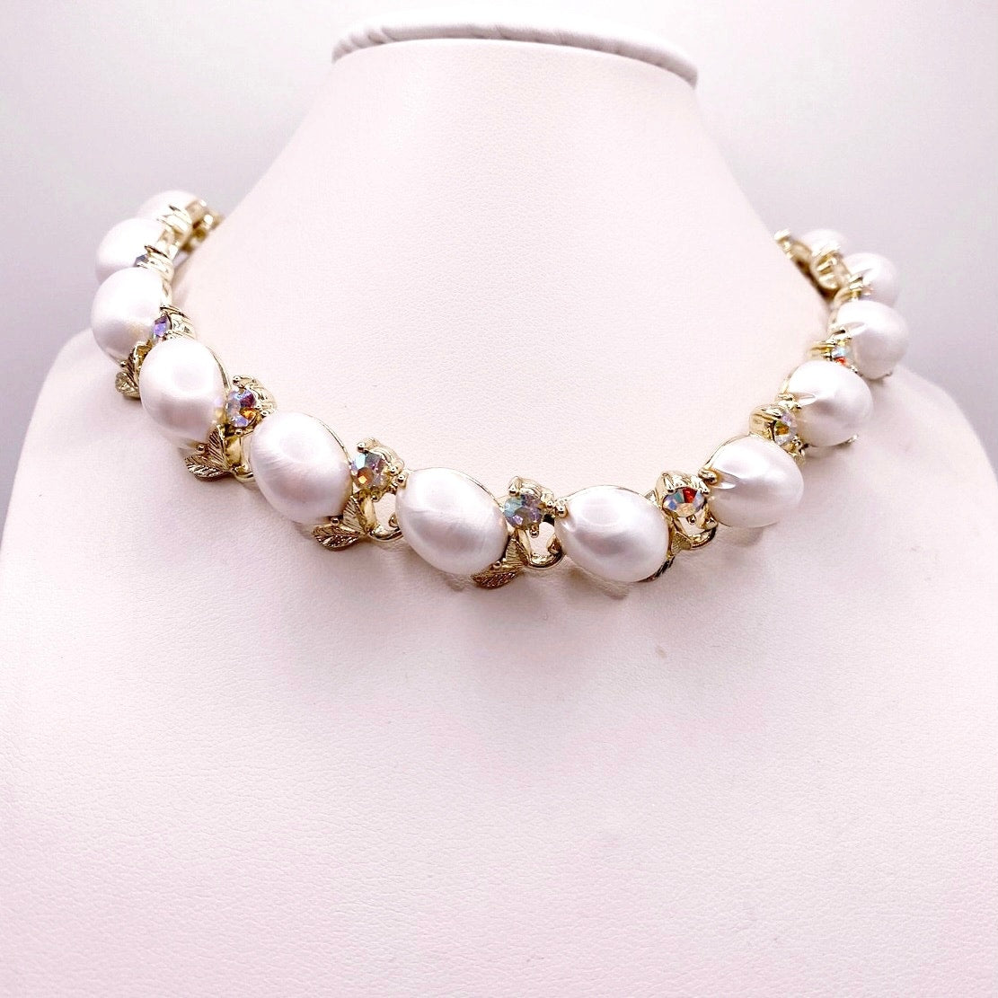 Lisner Vintage Necklace Choker Faux Pearls and AB Rhinestones