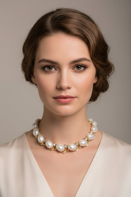 Lisner Vintage Necklace Choker Faux Pearls and AB Rhinestones