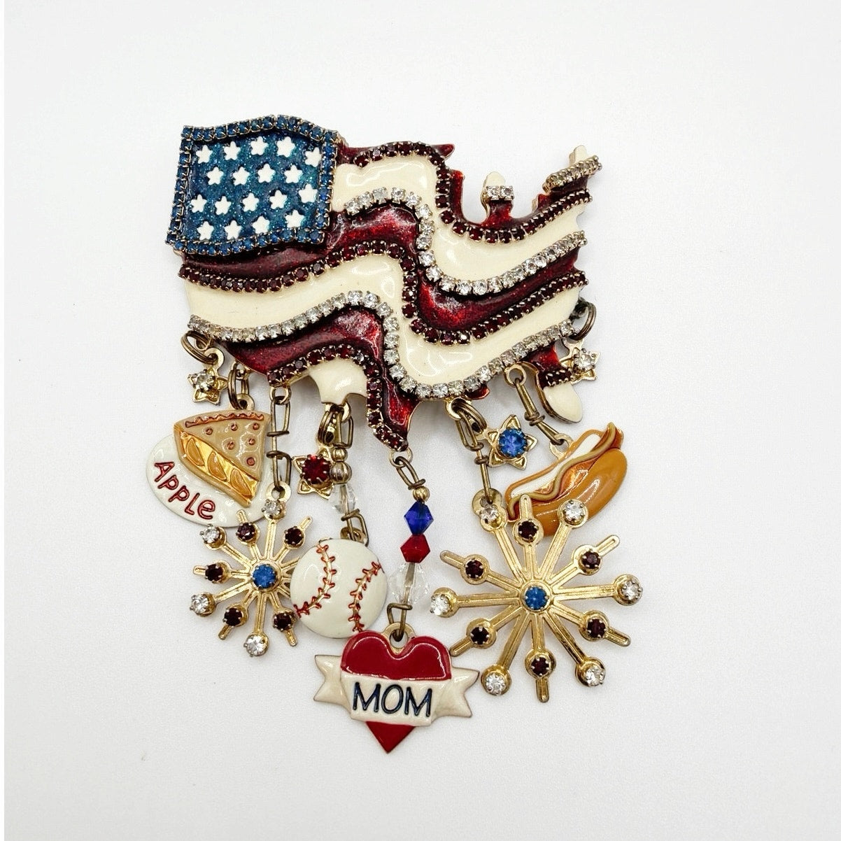 Lunch At The Ritz American Flag Baseball Hot Dog and Mom Vintage Brooch
