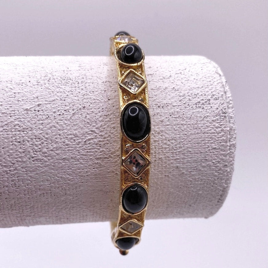 Vintage Donald Stannard Black And White Rhinestones Bangle Bracelet 7”