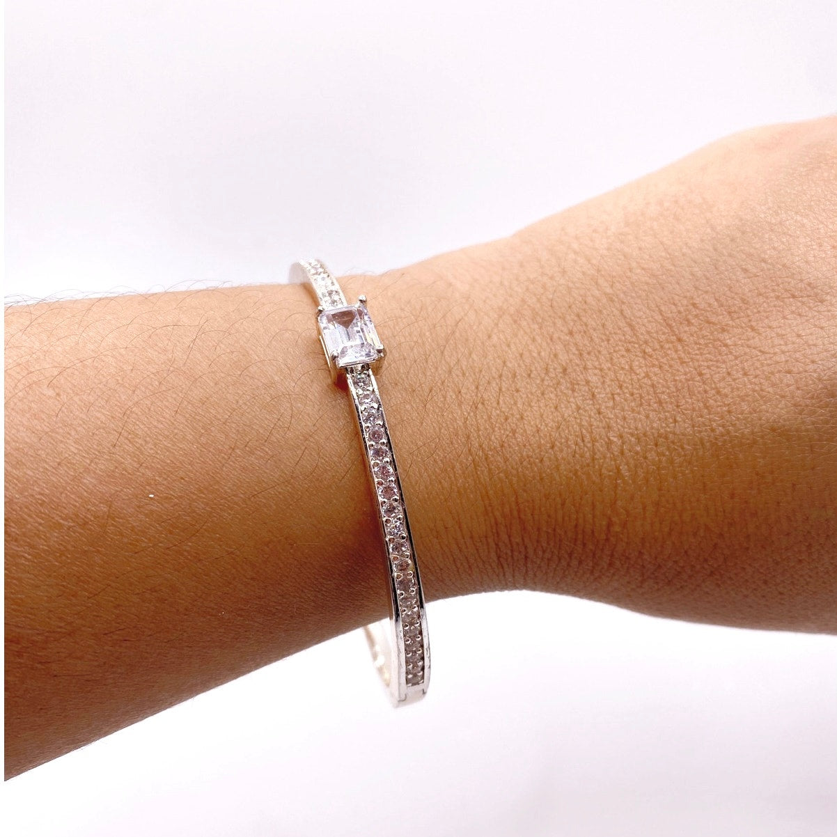 Ralph Lauren Signed Silver Tone Vintage Bangle Bracelet with Cubic Zirconia