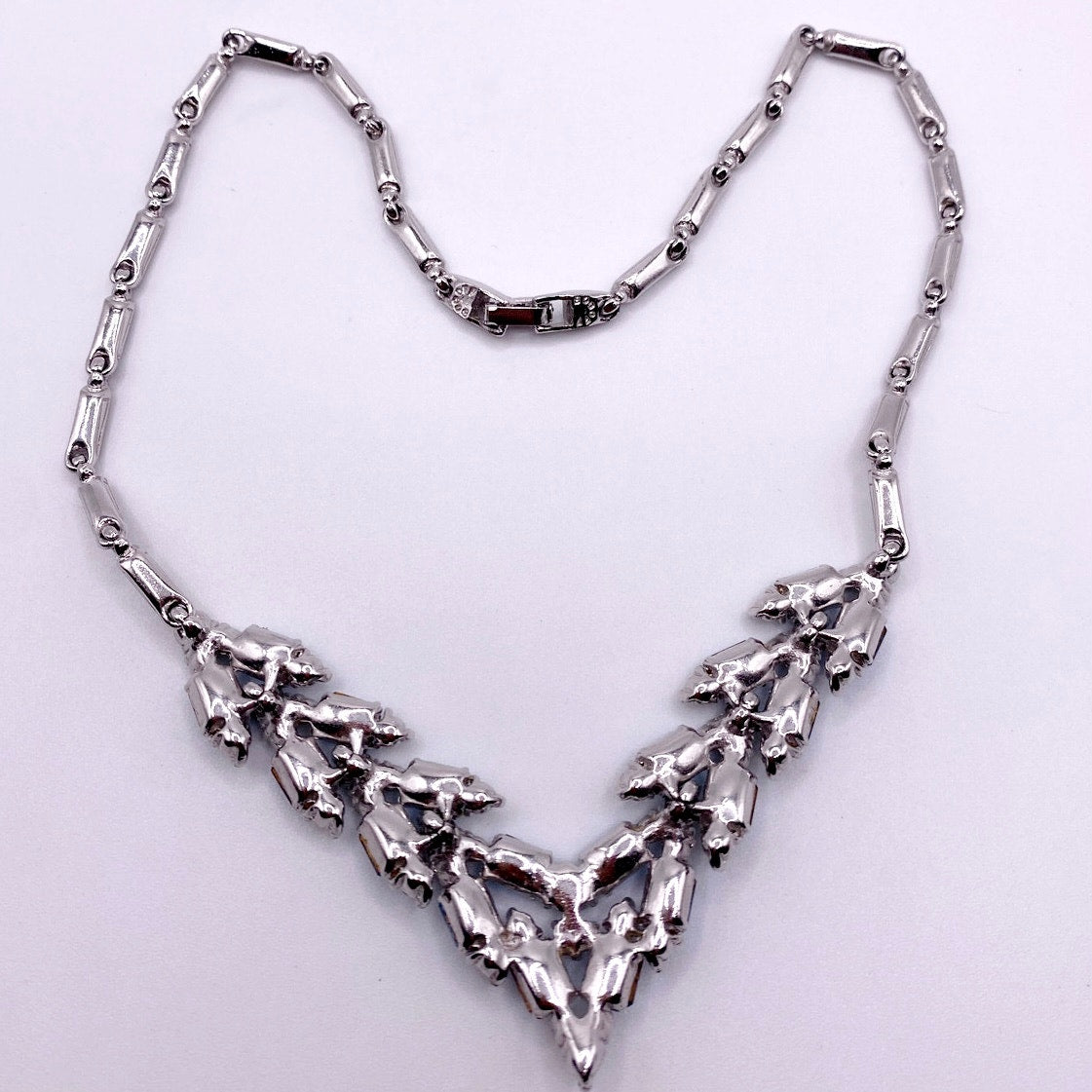 Bogoff Signed Vintage Necklace with Blue and White Rhinestones