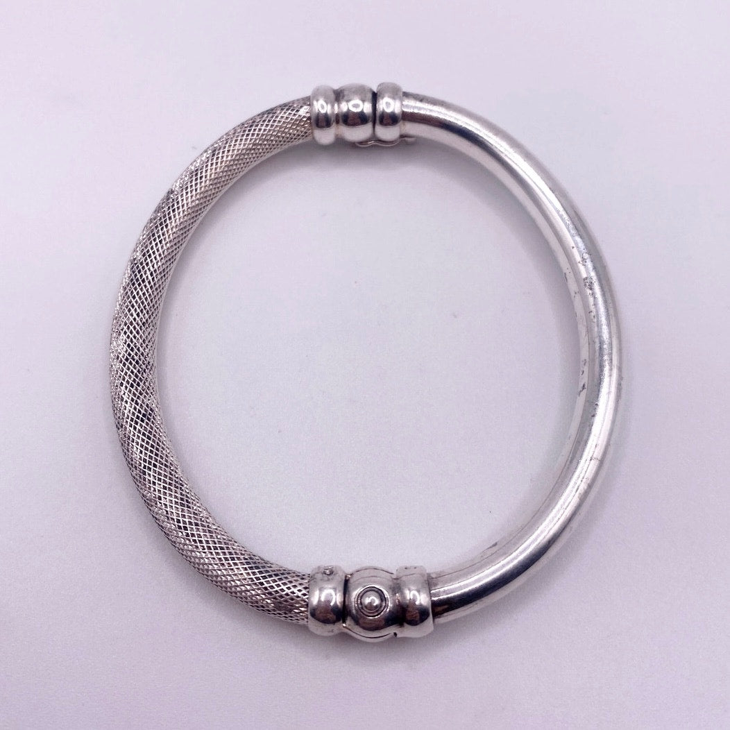 Vintage Sterling Silver Bangle Half Hollow and Half Mesh 8”