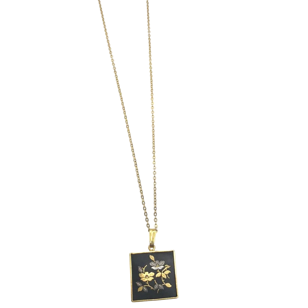 Amita Japanese Vintage Damascene Pendant Necklace 16”