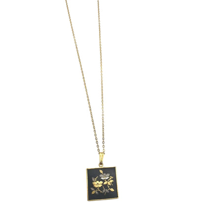 Amita Japanese Vintage Damascene Pendant Necklace 16”