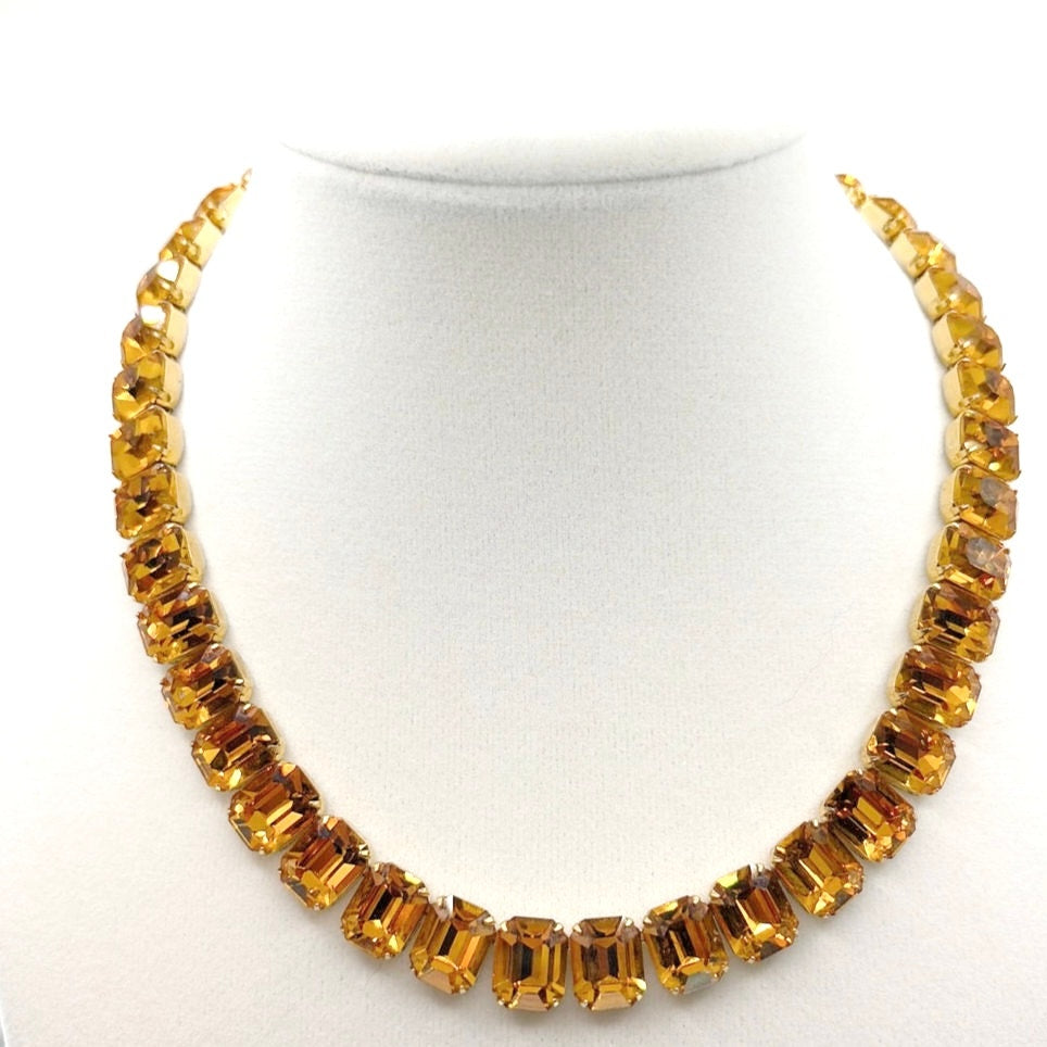 Kramer Of New York Citrine Rhinestones Riverie Collar Necklace 16”