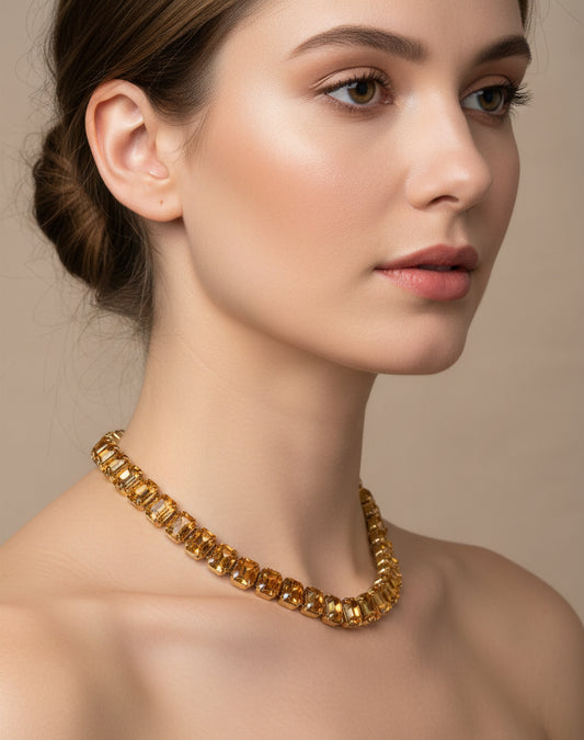 Kramer Of New York Citrine Rhinestones Riverie Collar Necklace 16”