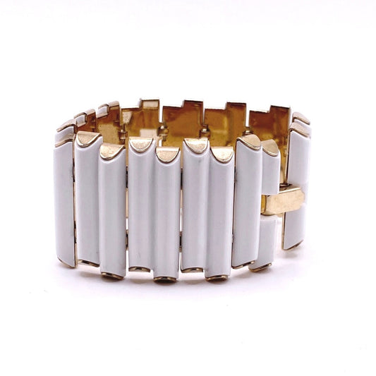 Crown Trifari White Resin Bar Panel Bracelet