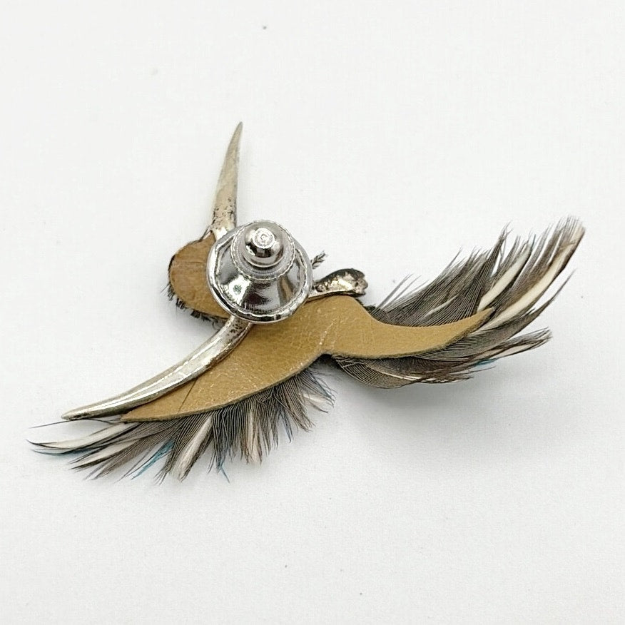 Sterling Silver Hummingbird with Feathers and Ruby Eye Artisan Handmade Pin 2”