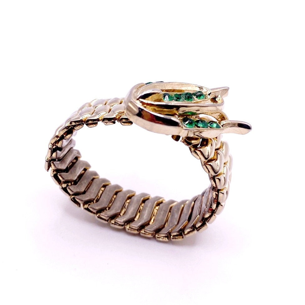 Vintage Stretchy Bracelet Gold Tone and Green Rhinestones Made in Japan Occupied