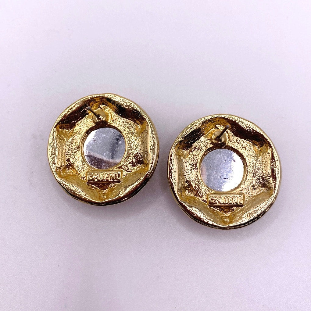 M Jent Signed Pierced Vintage Earrings
