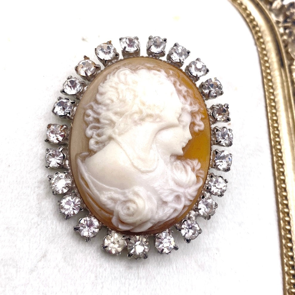 Vintage Resin and Rhinestones Cameo 2” Long Three Graces Theme