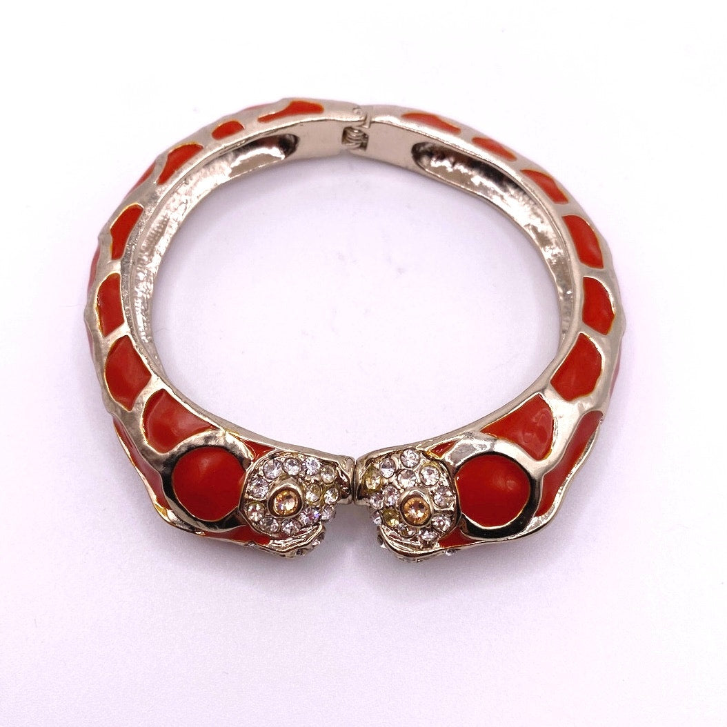 Vtg Chicos Enamel Orange Bangle Rhinestones kissing Fishes