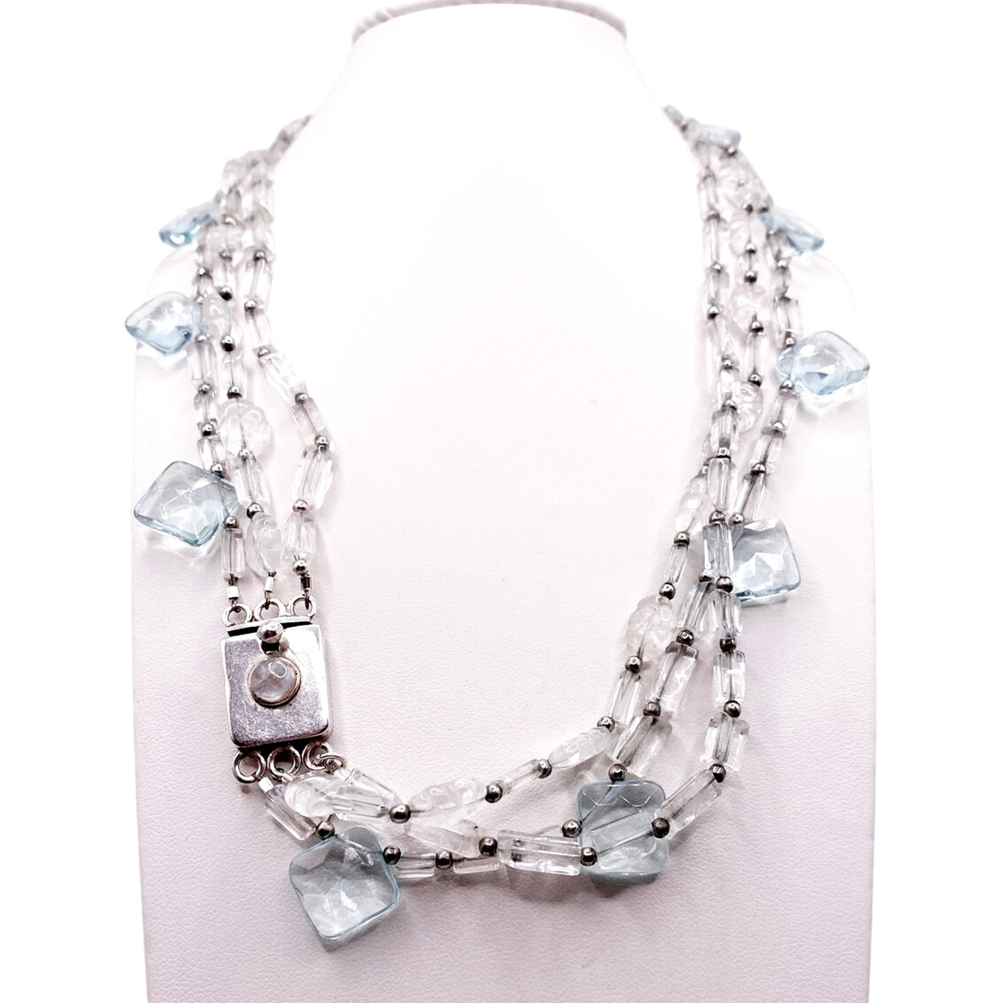 Irina Serbina Vintage Necklace Sterling Silver and Quartz With Bohemian Glass Beads