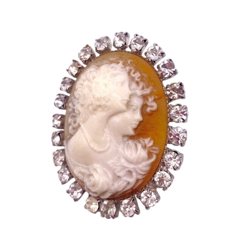 Vintage Resin and Rhinestones Cameo 2” Long Three Graces Theme
