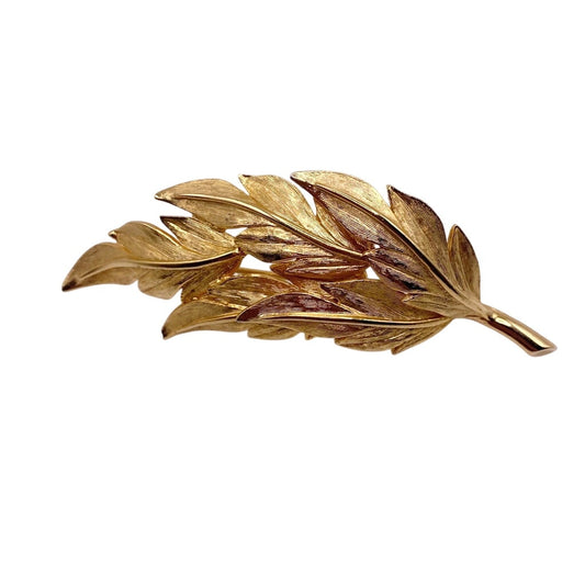 Vintage Mid Century Gold Tone Leaf Brooch 3”