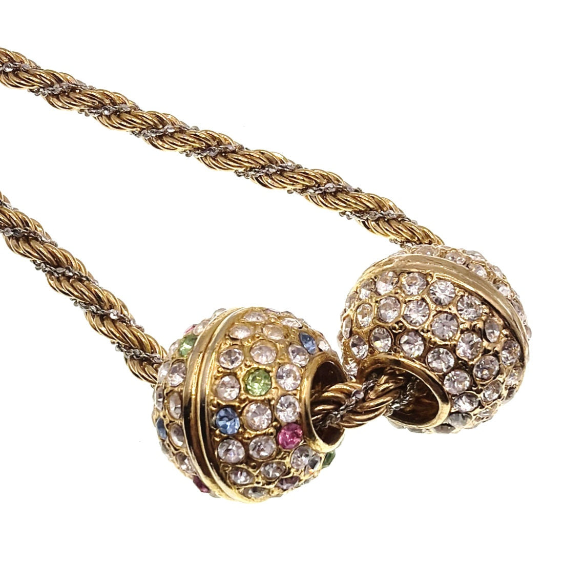 Monet Two Tone Rope Necklace With Chunky Round Rhinestones Charms 22”