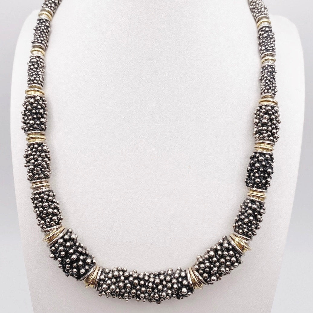 Texture Barrel Charms Vintage Silver Tone Necklace 16 inches