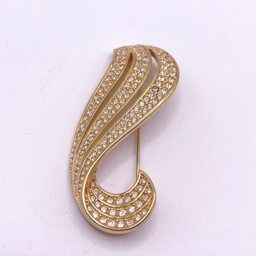 Swarovski Signed Crystals Vintage Brooch 2.5” Gold Tone