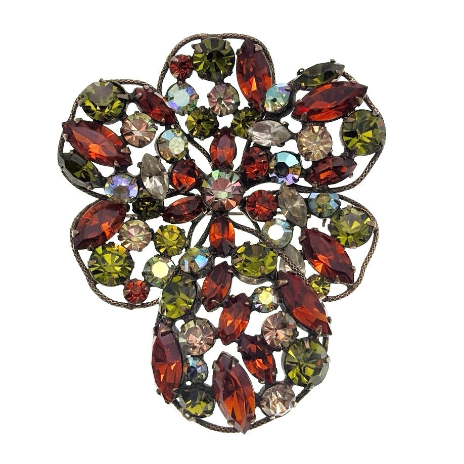 Regency Vintage Signed Rhinestones Flower Brooch 3”