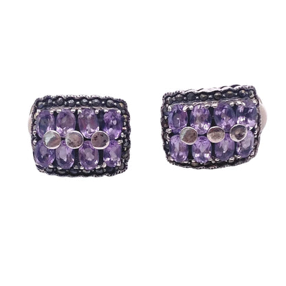 Sterling Silver And Amethyst Gems Vintage Clip On Earrings